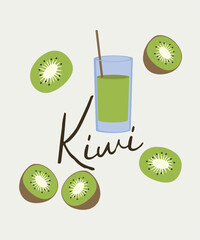 Flat Design Illustration with Kiwi Drink Set