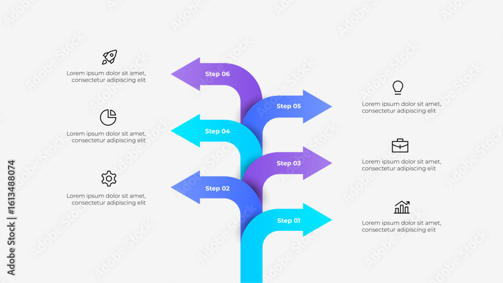 Canvas Prints gradient arrows illustrate a six step process with infographic icons, ideal for presentations and pr