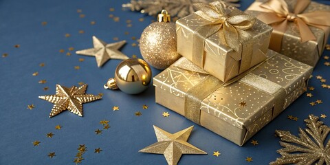 christmas gift box with golden ribbon