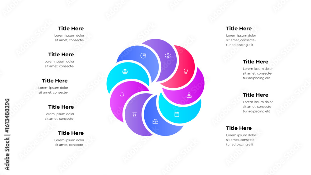 Canvas Prints vivid circular infographic design featuring colorful 9 segments with various icons for creative busi