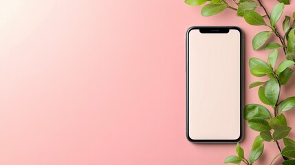 Top view of a phone with an empty screen on a pink background. This mockup adds realism to designs, saves costs, and enhances your professional image.