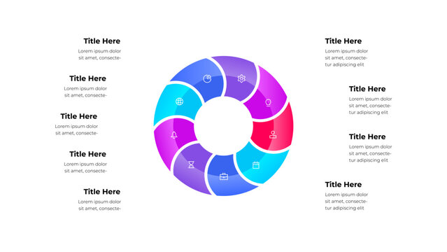 Bright infographic featuring a vibrant circular flow diagram with 9 segments, icons, and adjacent text for business or educational visuals. Nine steps cycle diagram