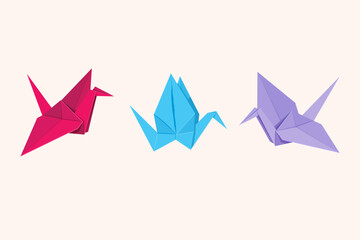 colorful origami crane, folded paper, paper crane