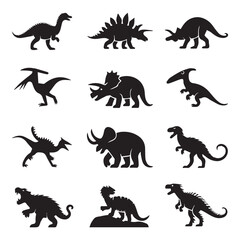 Fototapeta premium Vector art of a dynamic collection of dinosaur silhouettes, showcasing a variety of prehistoric creatures from different eras