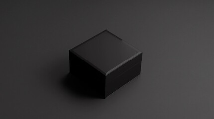 Blank black cube gift box with closed hinged flap lid on black background. Clipping path around box mock up. 3d illustration