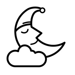 Sleeping moon on cloud - vector icon