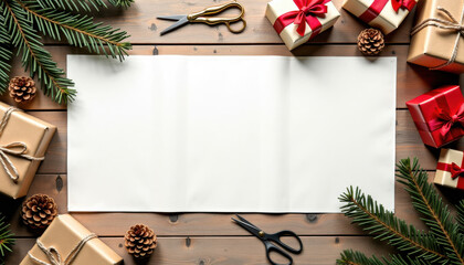 Christmas banner mockup. Christmas table with blank space for greeting design