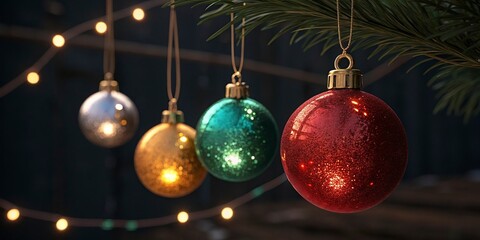 christmas tree decorations on red