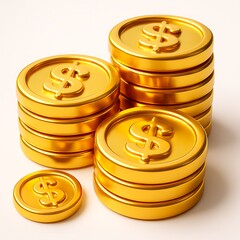 Stacks of gold coins with dollar signs symbolizing wealth and financial success