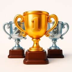 Golden trophy for first place winner with silver trophies behind