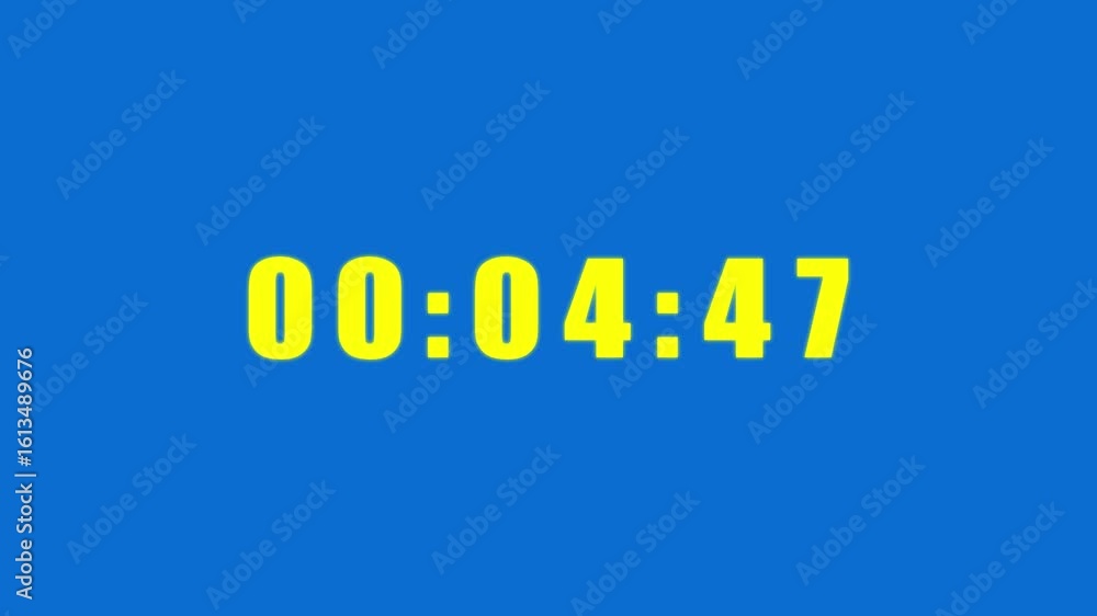 Poster 5 minute countdown timer .5 minute stopwatch , analog neon clock icon animation . five minute countd