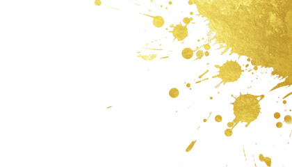 Gold foil splatter art with elegant brush stroke design on white paper background