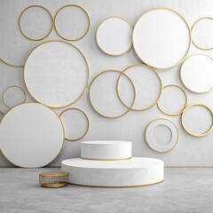 Abstract 3D background made of white circles with neon backlights new background 