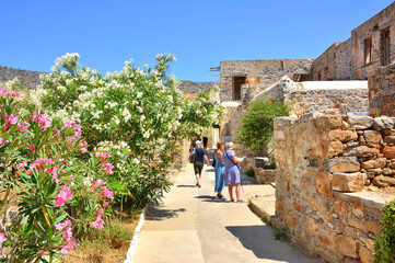 The abandoned old  buildings leper station  on the island of Spinalonga. It was used as a leper...