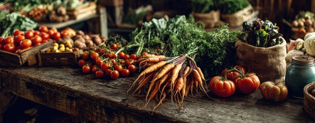 Fresh, vibrant produce on a rustic wooden table