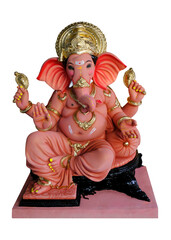 Hindu God Ganesha on White background, Ganesha Idol. Ganesh festival.