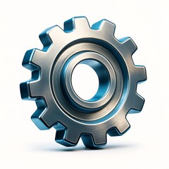 Close up of a single metallic gear with a white background