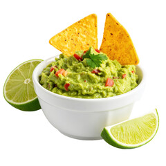 Mexican guacamole with avocado and lime on white PNG