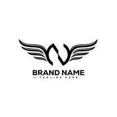 Letter N with wings. Template for logo, label, emblem, sign, stamp