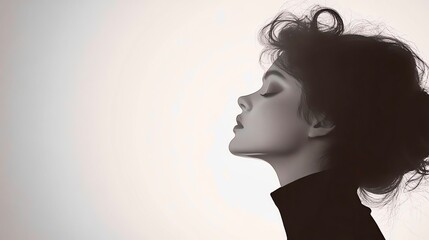 Black and white digital art: A woman's portrait with copy space. 