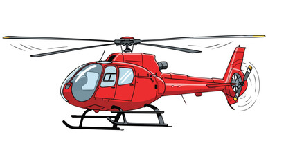 Fototapeta premium Red Helicopter Cartoon Illustration on Black. This illustration features helicopter, red, aircraft.