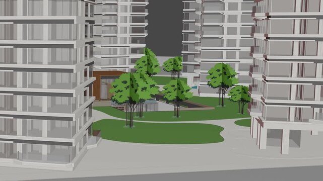 Animation of a Generic Apartment Building Complex, seamless looped animation
