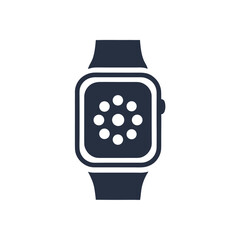 Dark blue smartwatch icon with circular display pattern on white background technology device