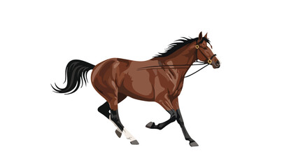 Obraz premium Running Brown Horse with Bridle. This illustration features horse, animal, mammal.