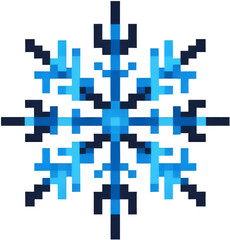 Collection of Blue Watercolor Snowflakes on White Background, Pixel Art Snowflake: Winter Design Element for Holiday Projects, Cards, and Websites. Generative AI