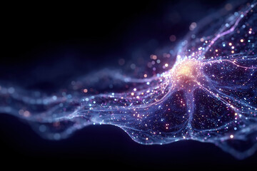 Glowing Abstract Data Particles Neural Network Flow Modern Technology Artificial Intelligence Blue Background