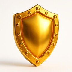 Golden medieval shield with rivets on a white background