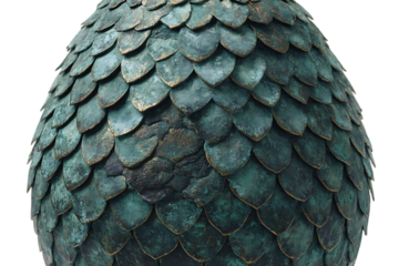 Close up of a detailed dragon egg with textured scales.