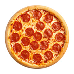 Pepperoni pizza whole round isolated on white PNG