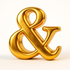 Shiny golden ampersand symbol on a white background
