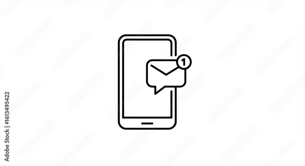 Poster smartphone displaying a new message notification with an envelope icon and a number one badge at the