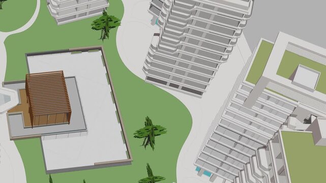 Animation of a Generic Apartment Building Complex, seamless looped animation