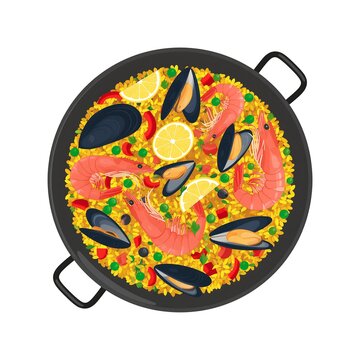 paella dish with seafood and lemon clip art preview