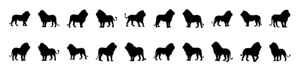  black silhouettes of lions in different poses 