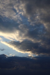 Dramatic sky with sun rays.