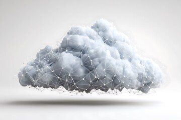 Intricate neural network overlaying a fluffy cloud symbolizes advanced data connectivity and digital transformation in a clean, modern presentation