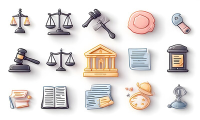 Collection of legal and justice symbols and icons