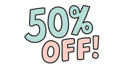 Discount 50% off hand-drawn flat vector illustration on white background  