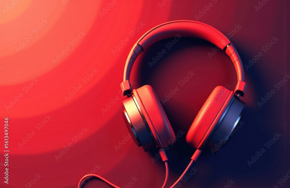 Aufkleber headphones with a sleek design resting on a vibrant red background creating a modern and stylish atm