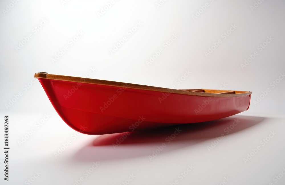 Poster red boat with a wooden rim on a plain white background creating a minimalist and clean visual impres