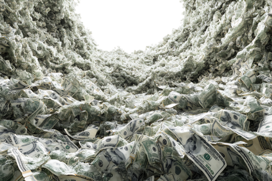 Abstract image of a tunnel filled with money. Concept of wealth, abundance, and finance.