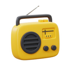 Yellow Retro Radio With Antenna And Transparent Background Studio Shot