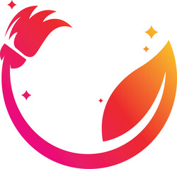 Sweeping leaves outdoors with a wheelbarrow full of plants in flat minimal vector art