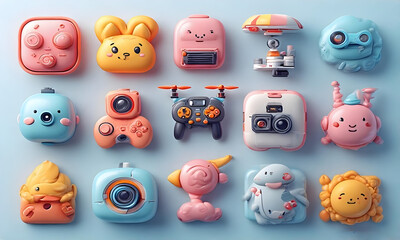 Collection of cute and colorful cartoon robot toys