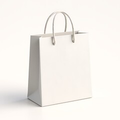 Clean white paper shopping bag with handles on a white background