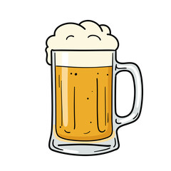 Beer mug with frothy foam in hand-drawn flat vector illustration style  